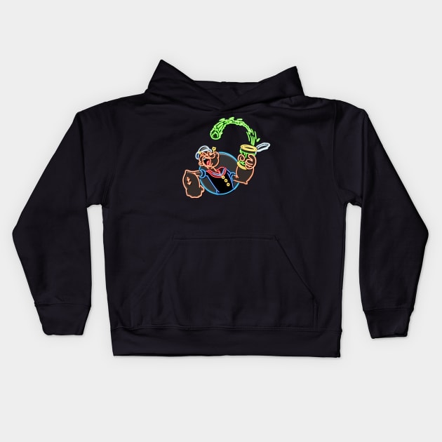 Popeye neon bg Kids Hoodie by AlanSchell76